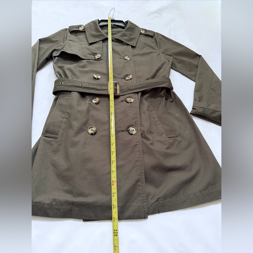 Trench Coat Belted Women’s Double-Breasted- Olive Small - Picture 15 of 15